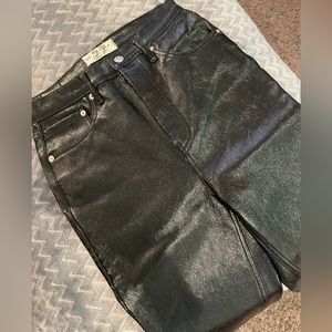 We The Free People Phoenix Coated Jeans Size 27 Button Fly Faux Leather NWOT